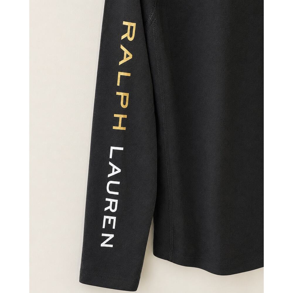 Lauren Ralph Lauren LRL Black Quarter Zip Logo Sleeve Preppy Athleisure L - Picture 3 of 8